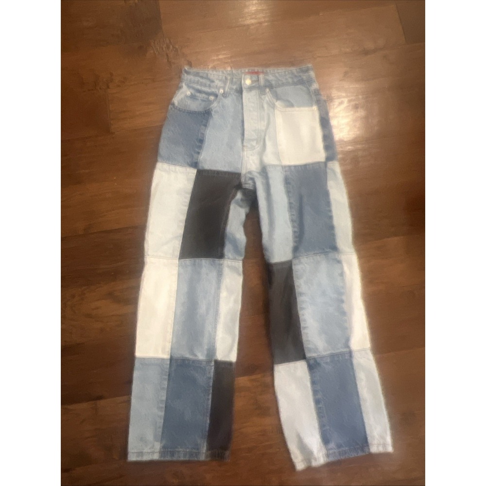 Signature 8 Patchwork Denim Jeans Womens Small Button‎ Fly High Rise Waist Boho